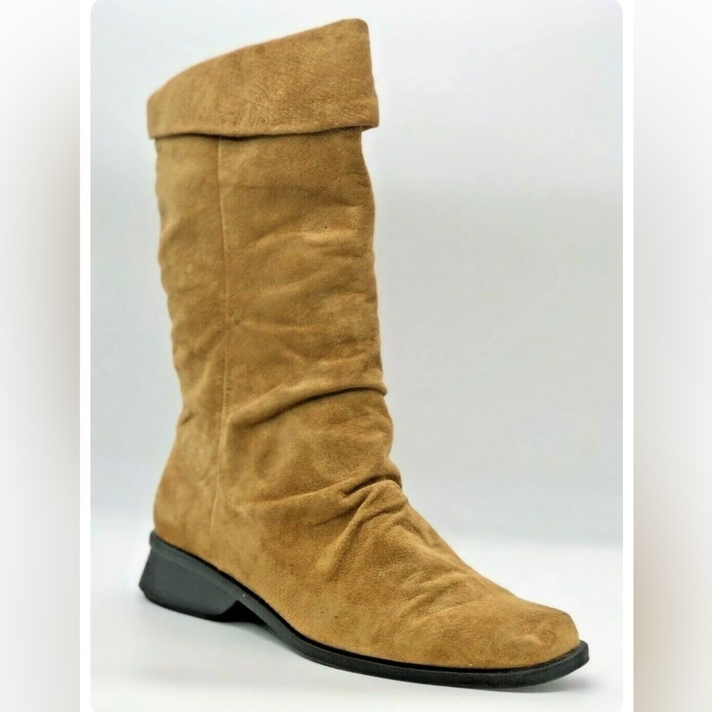 New Markon Mid-Calf Suede Scrunch Pull-On Boots, "Simon", Size 9.5W